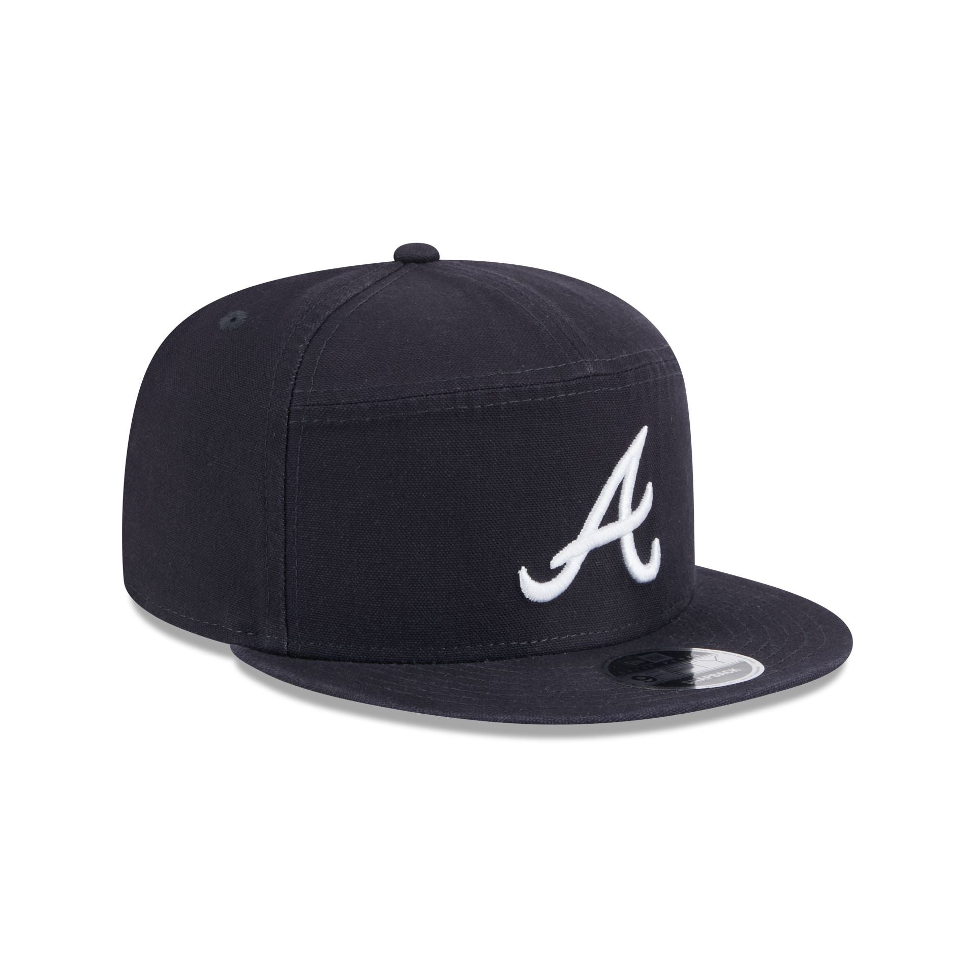 60612113_9FIFTY_950SPCTNCANV22920_ATLBRA_OTC_3QR Atlanta Braves Cotton Canvas Split Panel 9FIFTY Trucker Hat - Image 3