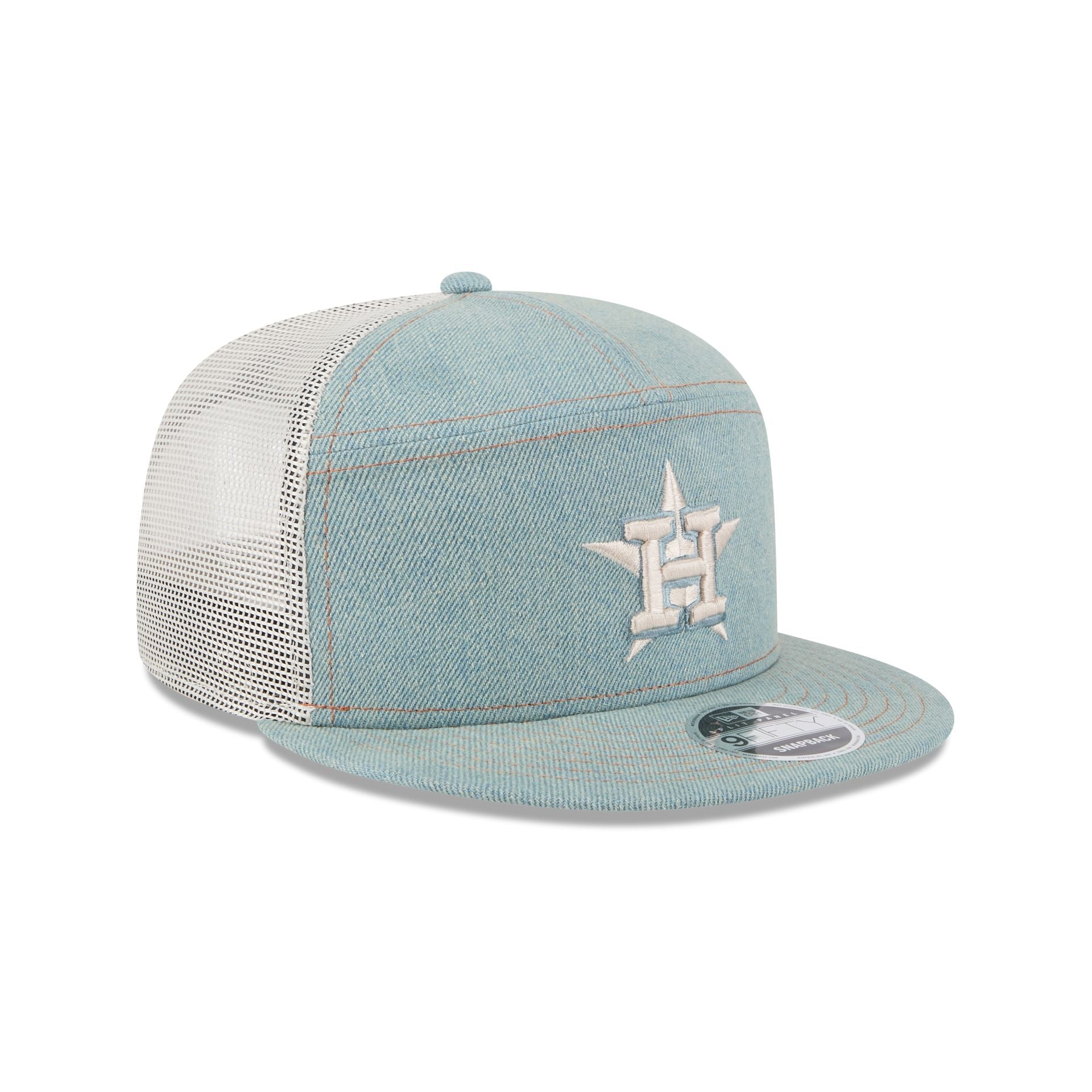 60612504_9FIFTY_950SPDENIM22958_HOUAST_3QR Houston Astros Denim Split Panel 9FIFTY Trucker Hat - Image 3