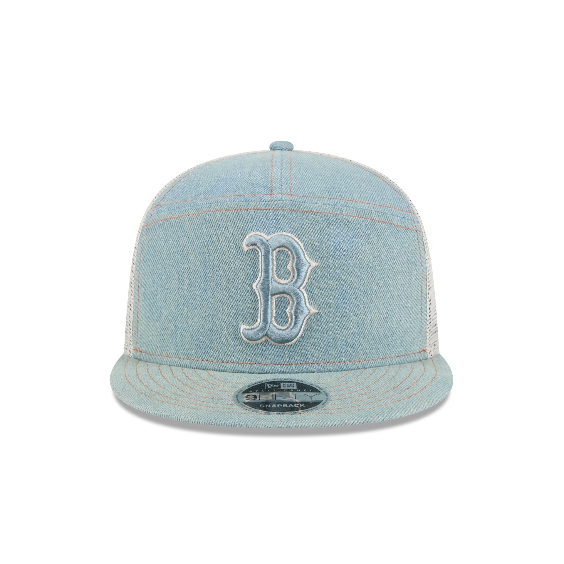 60612514_9FIFTY_950SPDENIM22958_BOSRED_STN_F Boston Red Sox Denim Split Panel 9FIFTY Trucker Hat - Image 2