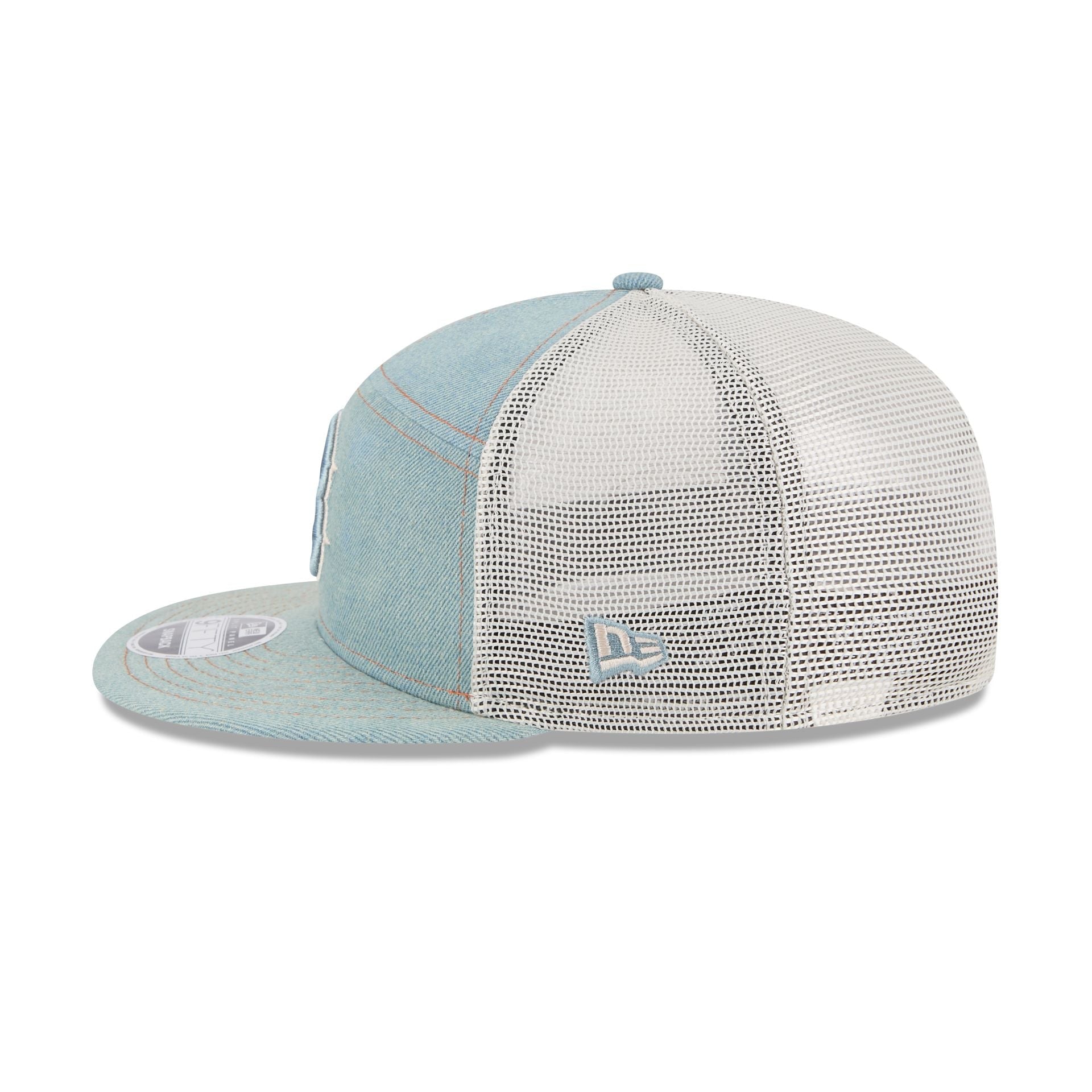 60612514_9FIFTY_950SPDENIM22958_BOSRED_STN_LSIDE Boston Red Sox Denim Split Panel 9FIFTY Trucker Hat - Image 4