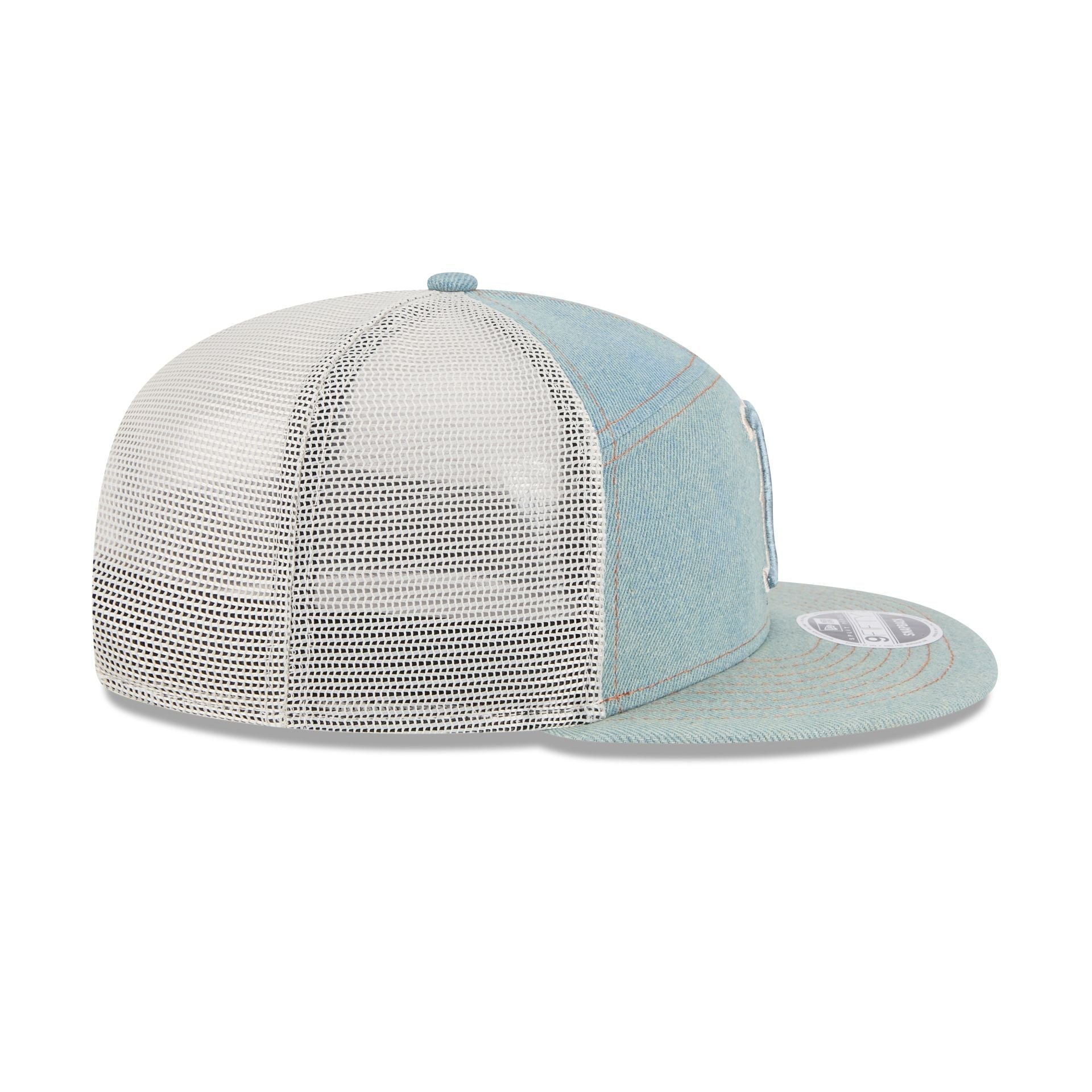 60612514_9FIFTY_950SPDENIM22958_BOSRED_STN_RSIDE Boston Red Sox Denim Split Panel 9FIFTY Trucker Hat - Image 5